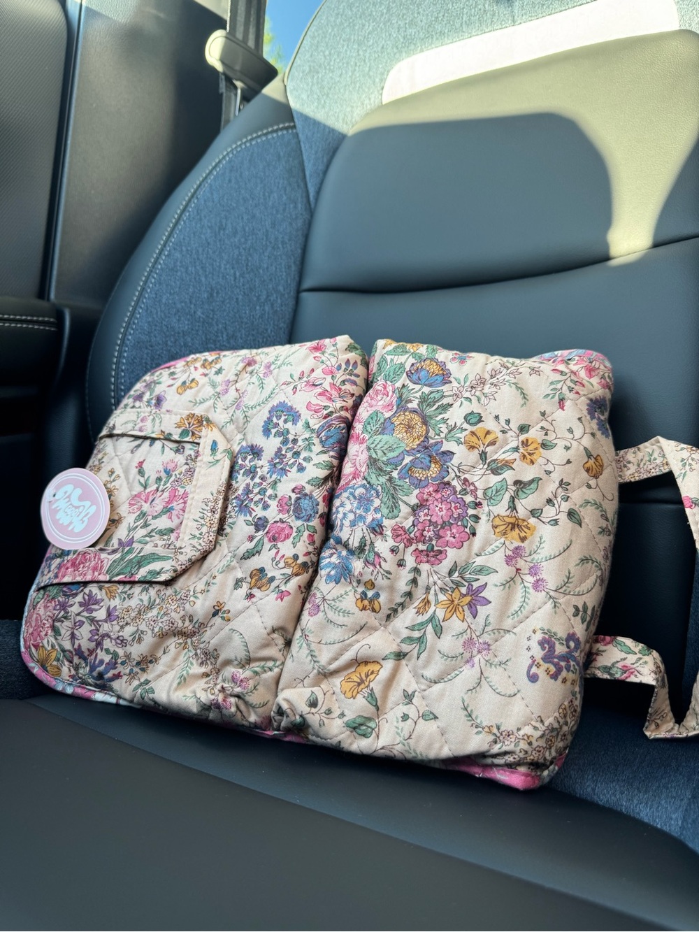 Pink Floral Quilted Travel Cosmetic Case with Clear Pockets